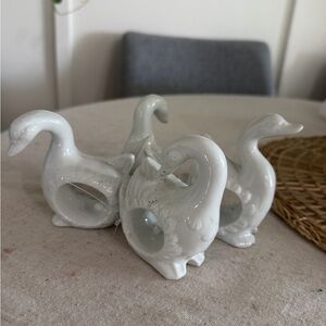 Vintage Swan Napkin Ring Set Of 4 White Porcelain Cottage Core French Country